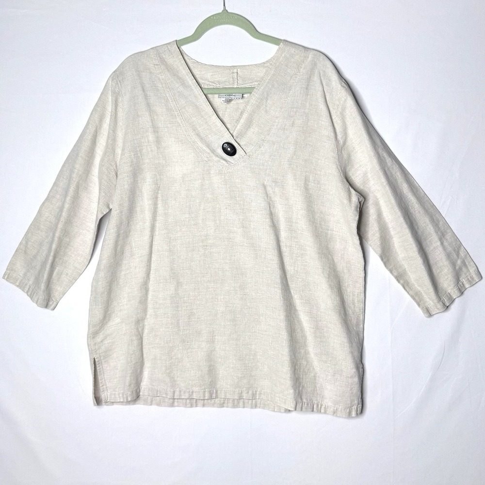 Hot Cotton Marc Ware Top Sz L Beige Linen Cotton Beachy Lagenlook Classic Summer